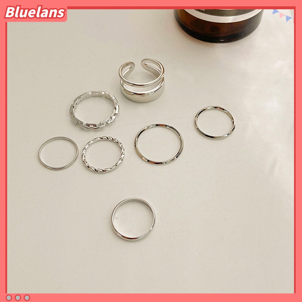 [BLS] 7pcs /set Wanita Knuckle Rings Geometris Bukaan Adjustable Hip Hop Stackable Finger Rings Untuk Pesta Club Cosplay