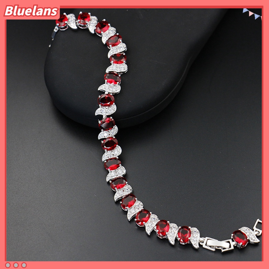 [BLS] Wanita Gelang Daun Pesona Elegan Klasik Adjustable Berlian Imitasi Biru Tertanam Ladies Bracelet Fashion Jewelry