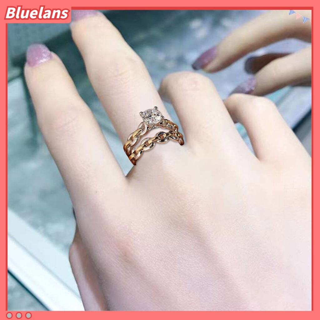 [BLS] 2pcs /Set Rantai Permukaan Halus Pernikahan Band Alloy Two-tone Berlian Imitasi Wanita Rings Charm Jewelry
