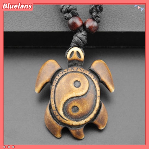 [BLS] Retro Wanita Pria Faux Bone Wax Cord Yin Yang Tai Chi Turtle Pendant Kalung Hadiah