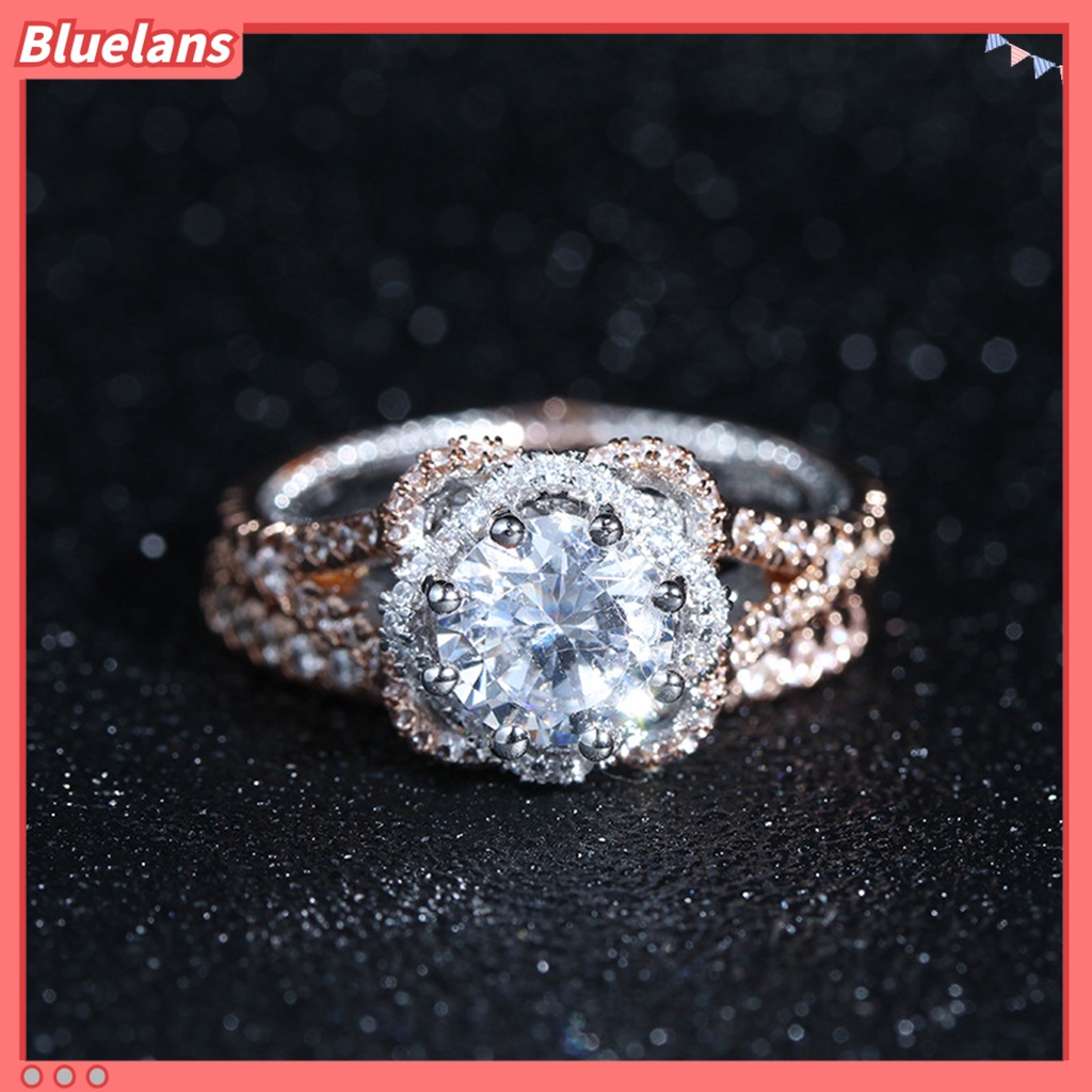 [BLS] 2 Pcs Temperamen Indah Kilau Terang Electroplating Engagement Rings Shiny Rhinestone Women Finger Rings Aksesoris Perhiasan