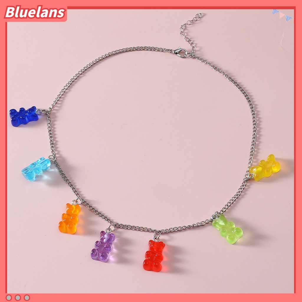 [BLS] Liontin Kalung Indah Kepribadian Logam Geometris All-match Anti-Alergi Dekorasi Resin Permen Warna Kartun Beruang Wanita Kalung Perhiasan Aksesori
