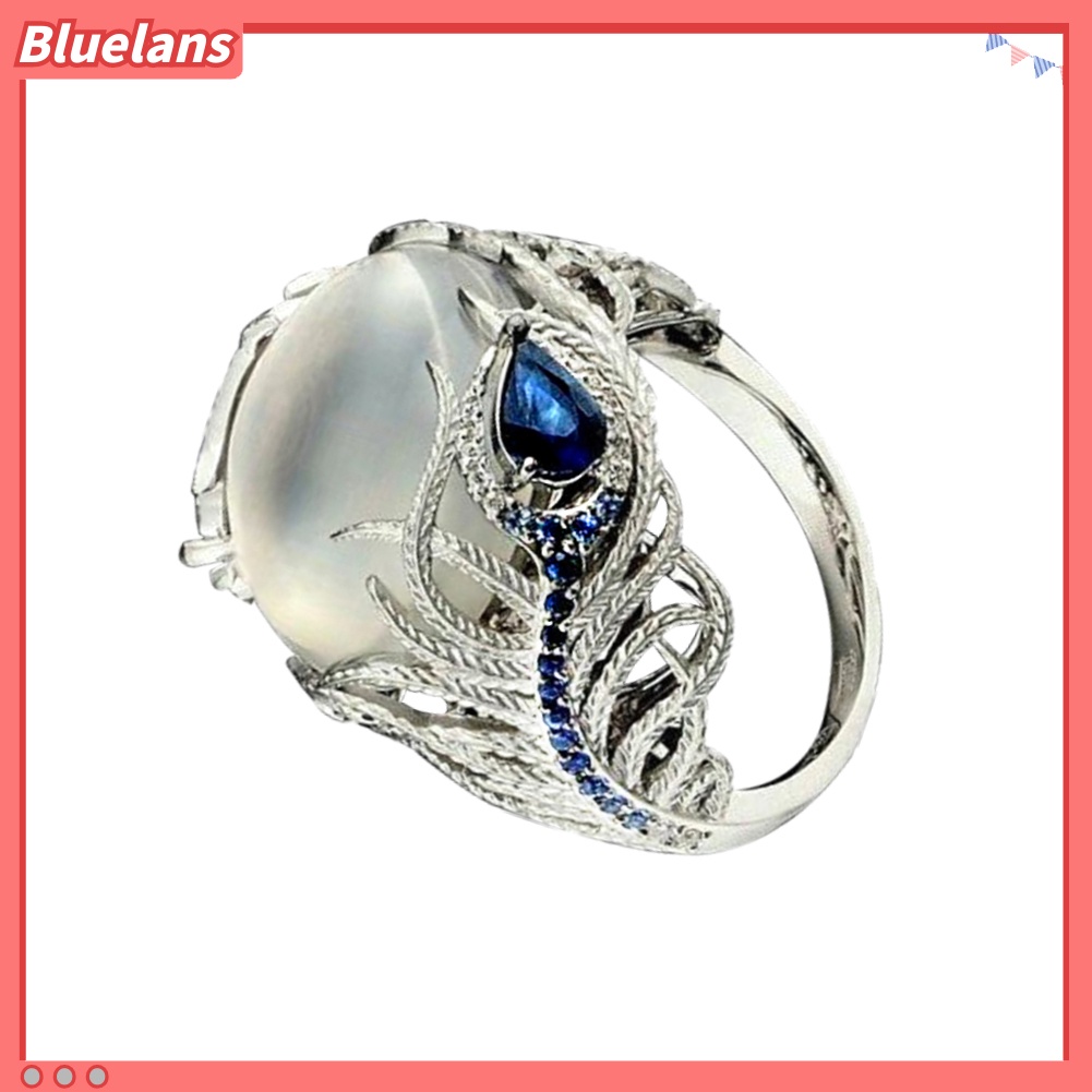 [BLS] Vintage Besar Buatan Moonstone Pesona Wanita Cincin Jari Perhiasan Hadiah Pesta