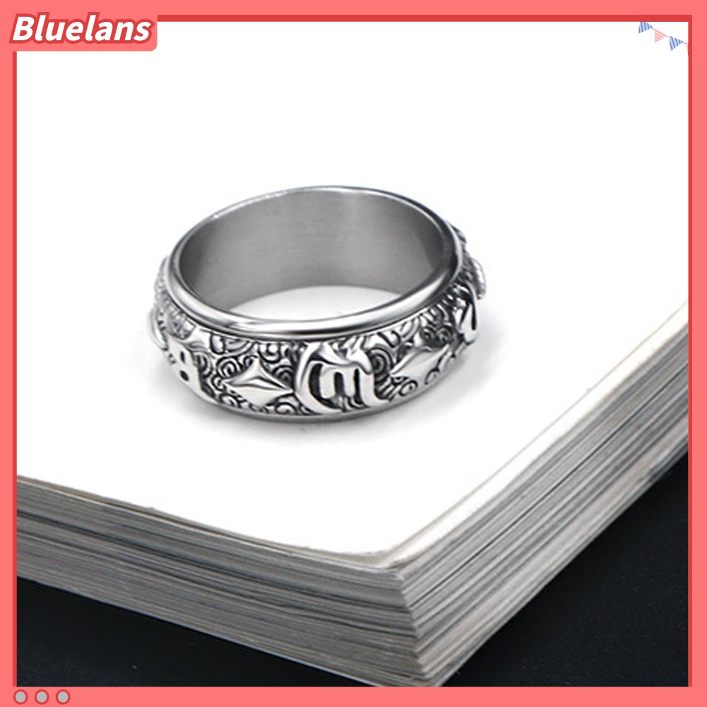 [BLS] Buddhisme Desain Berputar Cincin Jari Lebar Man Charm Perhiasan Dekorasi Hadiah