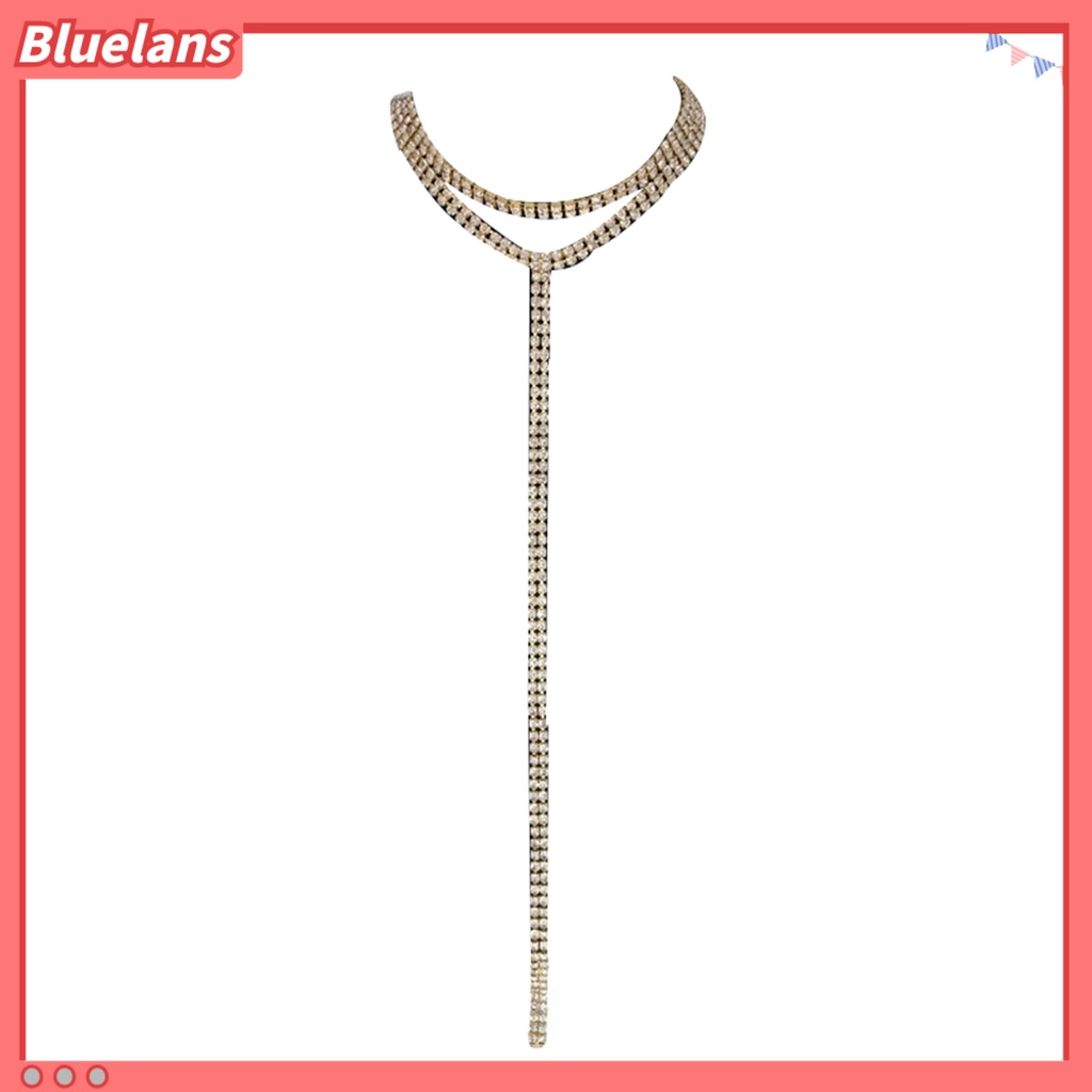 [BLS] Wanita Kalung Double Layer Panjang Rumbai Berkilau Geometris Adjustable Dekorasi Hadiah Lady Penuh Berlian Imitasi Klavikula Rantai Pesta Perhiasan Untuk Perjamuan