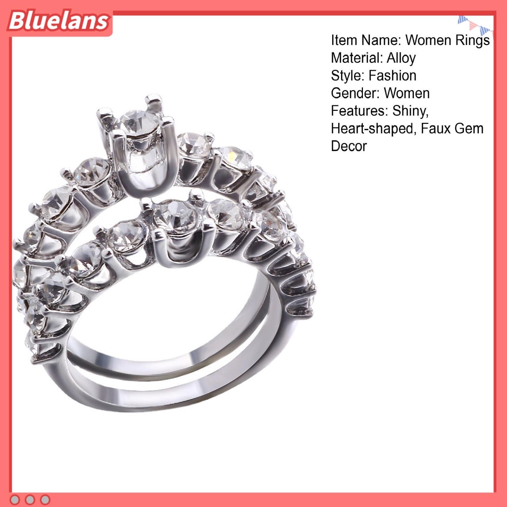 [BLS] 2pcs Wanita Cincin Shiny Faux Gem Berkilau Geometris Electroplating Dekorasi Hadiah Berbentuk Hati Pernikahan Pertunangan Rings Perhiasan Untuk Pesta