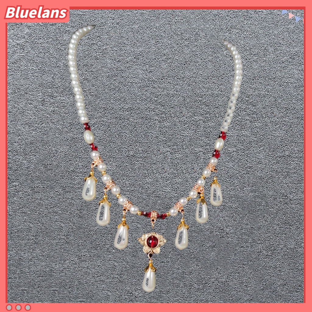 [BLS] Hias Berlian Imitasi Teardrop Liontin Adjustable Vintage Kalung Wanita Mutiara Imitasi Cheongsam Kalung Perhiasan Aksesoris