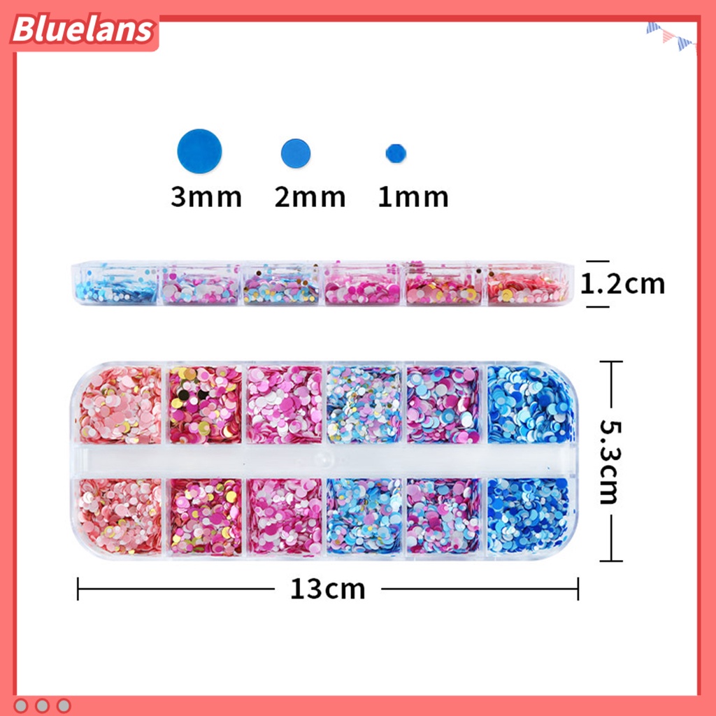 [BLM] 1kotak Nail Art Payet Bersinar Berkilau Mempesona DIY Multicolor 12kisi Mix Ukuran Kuku Bulat Payet Serpihan Manicure Store Supply
