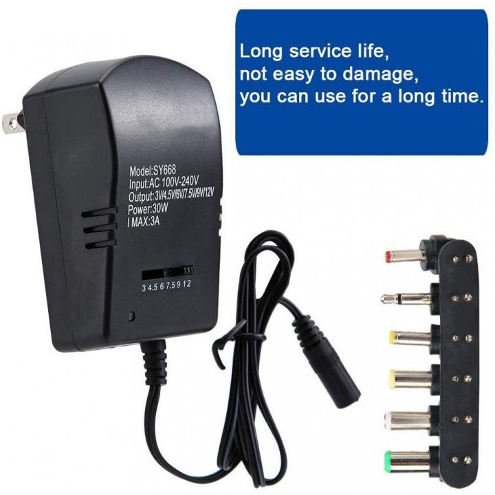 SY668 - Universal Adjustable AC Adapter Converter 3A 30W with 6 Tips