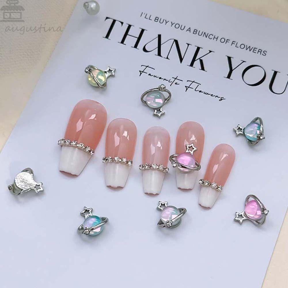 Agustinina Planet Kuku Rhinestones Pesona Kuku Fashion Cosmic Saturnus Kristal Langit Berbintang Warna Jepang Nail Art 3D Nail Art Drills