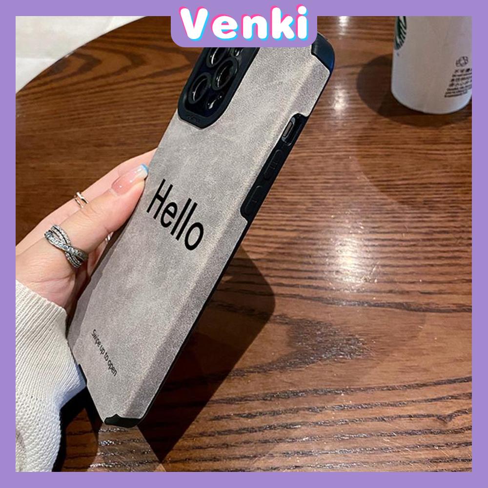 VENKI - Untuk iPhone 11 Case Leather Pupil Suede Case Soft Shockproof Airbag Case Pelindung Kamera Simple English Hello Kompatibel dengan iPhone 14 13 Pro max 12 xr xs 7Plus 8Plus