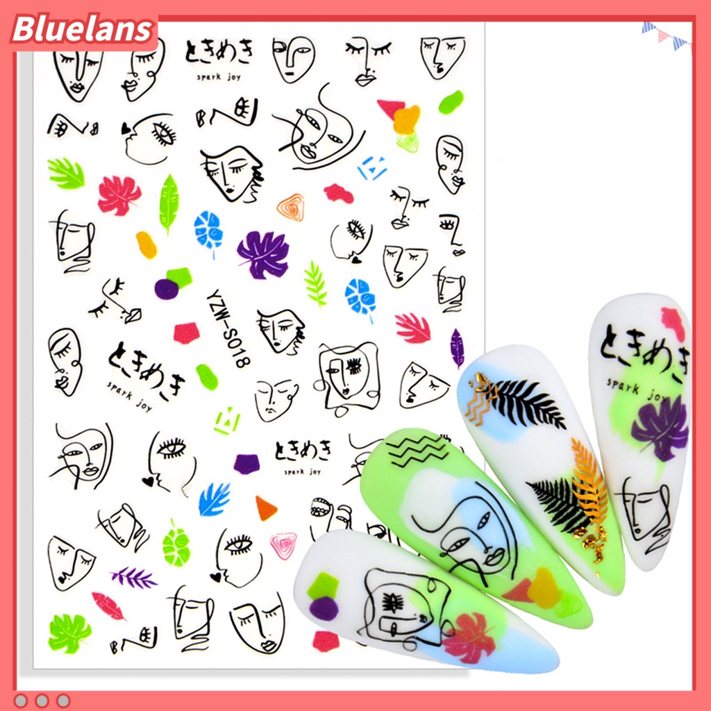 [BLM] Seni Stiker Kuku Wajah Abstrak Desain Geometri Air Sliders Kertas Dekorasi Manicure Tools Untuk Nail Decals