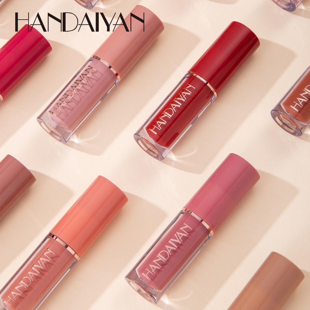 HANDAIYAN 12 Warna Lipstik Set Lip Gloss Matte Piala Non -stick Lip Glaze Tahan Air
