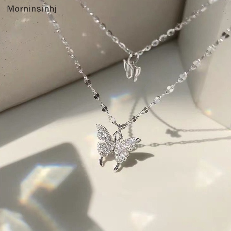 Mornin Perhiasan Kalung Rantai Klavikula Lapisan Ganda Zircon Butterfly Pendant Necklace Untuk Aksesoris Wanita id