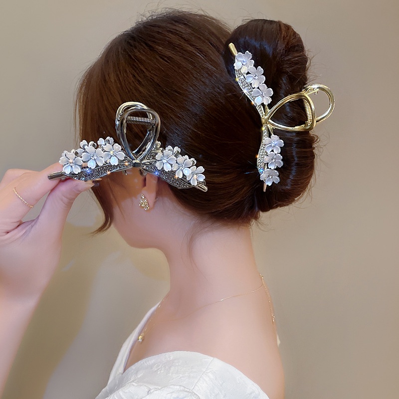 Korea Berlian Bunga Klip Rambut Mode Berlian Imitasi Mutiara Jepit Rambut Logam Hair Claw Wanita Aksesoris Rambut