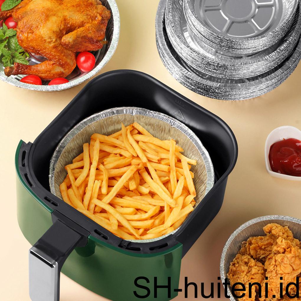 50pcs Air Fryer Disposable Tin Tray Pan Alat Dapur 6inch Kotak Anti Lengket Mengukus Liner Putaran BBQ Baking Supply