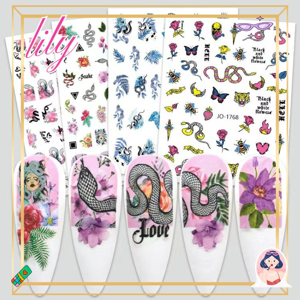 Lily Nail Art Sticker Stiker Kuku Manicure Bunga Printing Kerangka