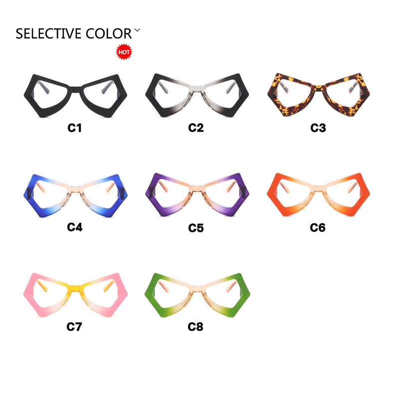 (YUZHU) Desain Mode Baru Kacamata Kebesaran Tidak Teratur Cat Eye Anti Blue Light Colorful Butterfly Eyeglasses