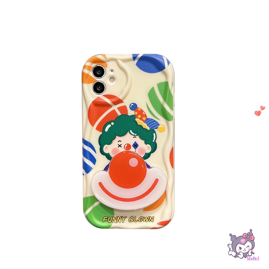 IPHONE Kompatibel Untuk Iphone14 13 12 11 Pro Max SE2020 X Xr Xs Max 8 7 6 6s Plus 3D Tepi Melengkung Gelombang Glossy Fashion Badut Warna-Warni Ponsel Case +Holder Soft Cover