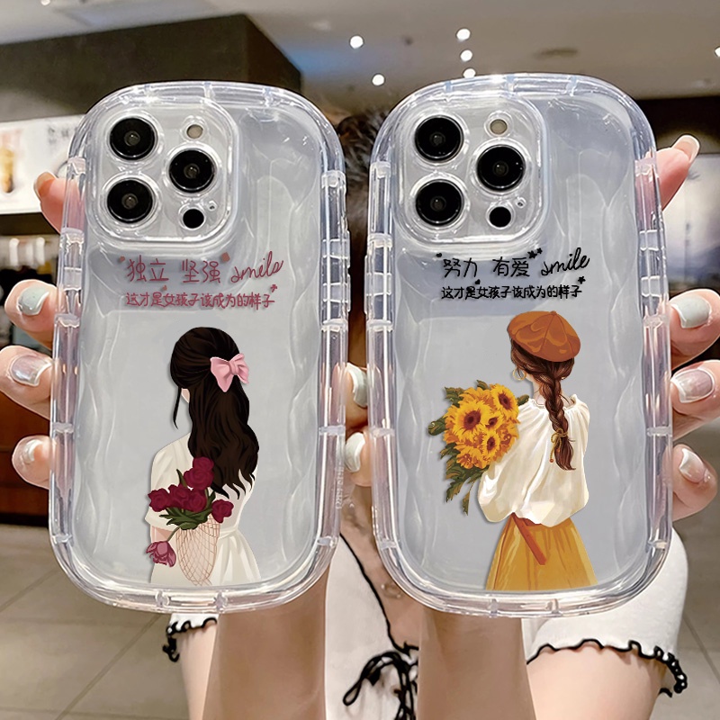 IPHONE Casing Ponsel Transparan Kompatibel Untuk Iphone13 11 14 12 Pro XS Max X Xr7 +8 Plus Casing Belakang Cewek Shockproof Lembut TPU Silicone Cover