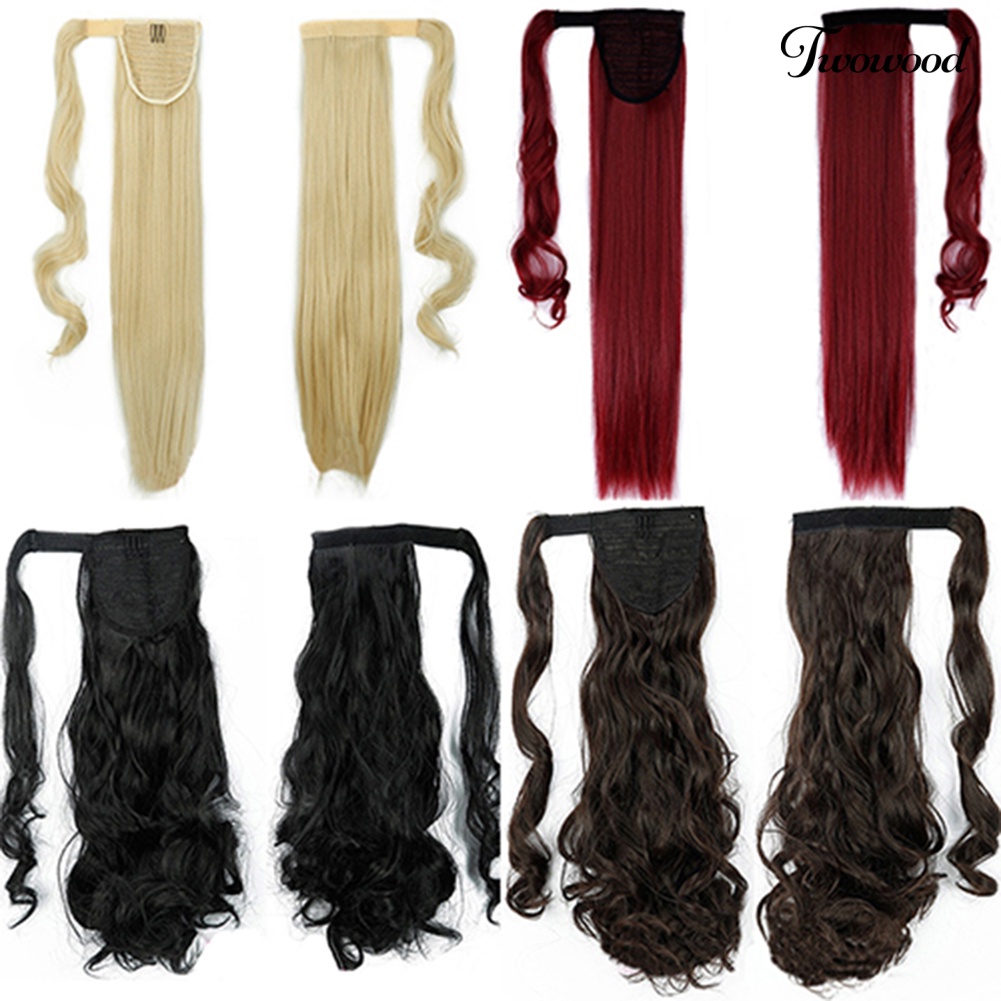 Twowood Wanita Gadis Panjang Lurus Bergelombang Ponytail Wig Klip in Pony Tail Hair Extensions