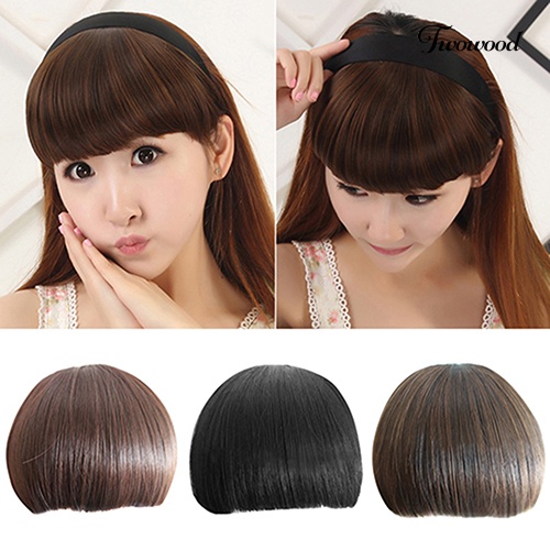 Twowood Wanita Gadis Kecantikan Klip Di Rambut Depan Rapi Bang Lurus Fringe Hair Extension