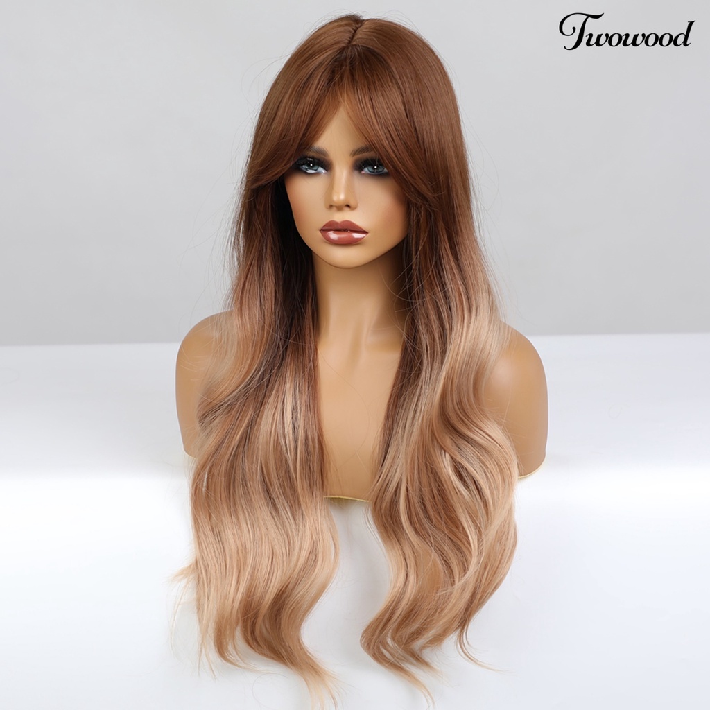 Twowood Wig Gelombang Panjang Efek Gradien Ekstensi Rambut Ringan Wanita Tahan Panas Wig Cosplay Serat Warna-Warni Untuk Perempuan