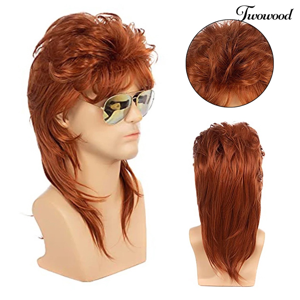 Twowood Wig Panjang Dyed Mudah Dipakai Berbulu Tahan Panas Fashion Role Play Props Suhu Tinggi Sutra Orange Rambut Panjang Pria Wig Untuk Kehidupan Sehari-Hari