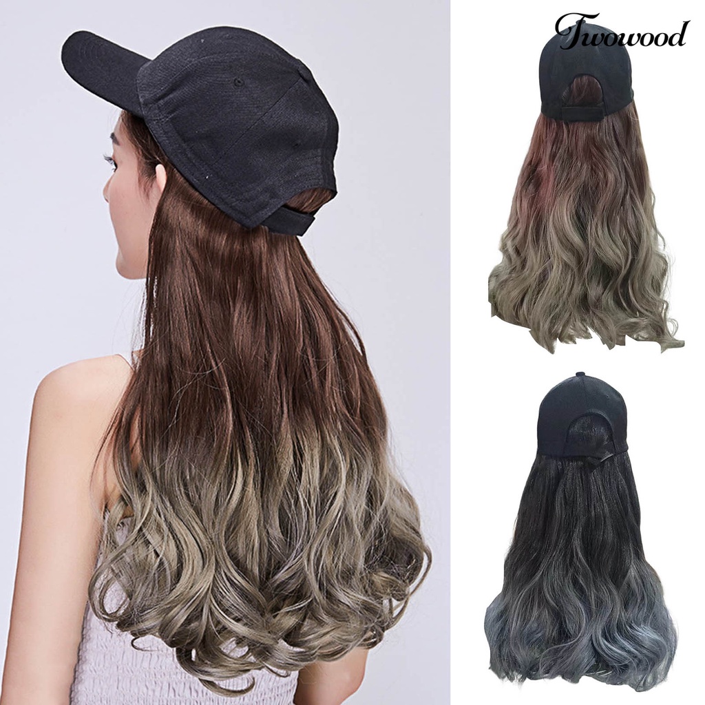 Twowood Wig Topi Ada Perm Berbulu Adjustable Elastis Band Non-Simpul Rambut-styling Bernapas Alami Gradiasi Warna Topi Baseball Wig Wanita Digunakan