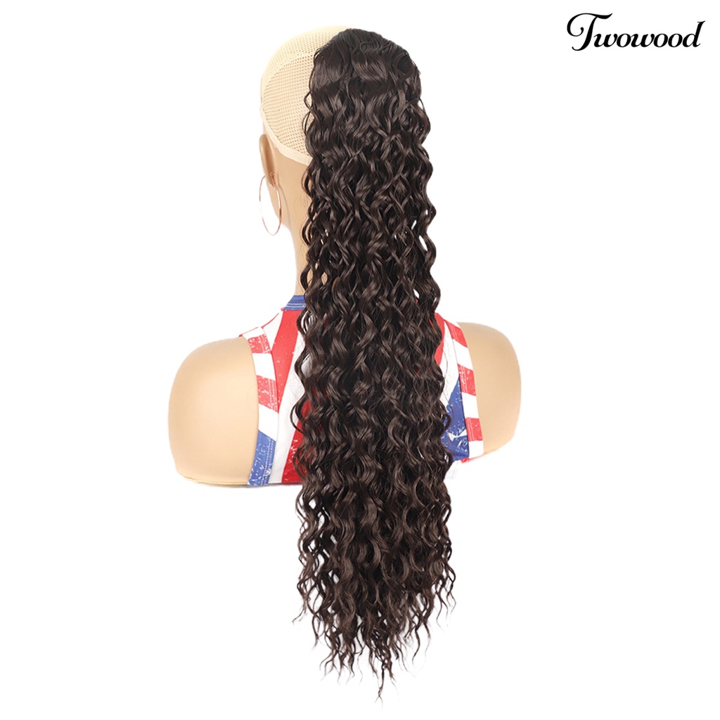 Twowood Ladies Wig Halus Lembut Berbulu Mudah Dipakai Menebal Rambut Styling Anti-slip Serut Jaring Panjang Keriting Ponytail Wig Salon Supply