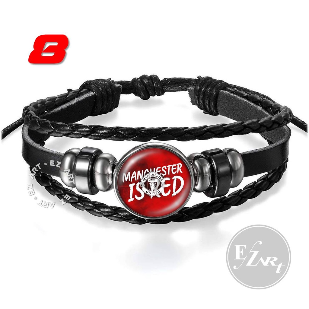 GELANG CUSTOM GAMBAR LOGO MANCHESTER UNITED MU FANS BOLA KULIT KEPANG MULTILAYER PRIA WANITA