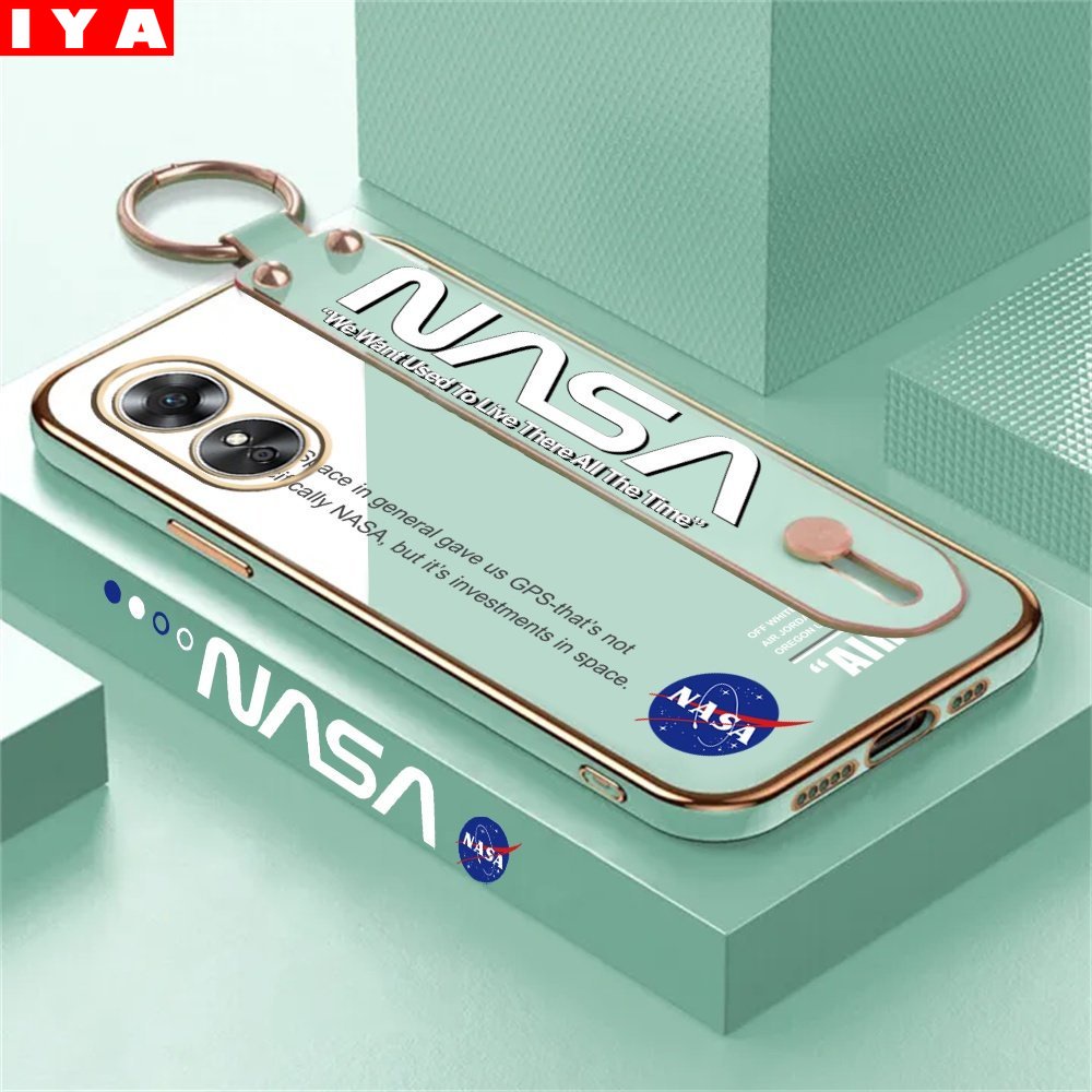 Luxury Case OPPO Reno 8T 4G A78 A55 A96 A76 A13S A12e A31 A52 A92 A5 A9 2020 A83 A1K A94 F11 A37 Reno6 5F 4F NASA Desain Simple Stand Holder Lipat Plating Karet Soft Cover