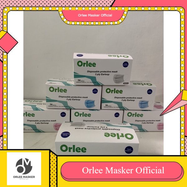 MASKER ORLEE 3ply Warna HITAM, PUTIH, BIRU, PINK EARLOOP CANTOL SEHARI KIRIM + PROMO  , STANDAR KEMENKES,Orisinil