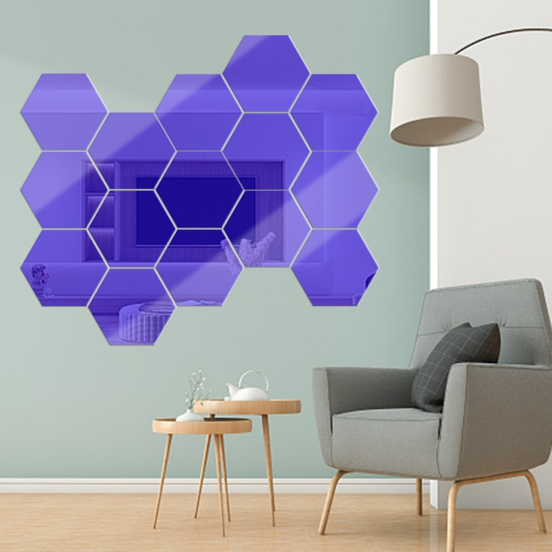 Stiker Dinding Akrilik Hexagon Mini/ Self Adhesive Reflektif Mirror Wall Decals/ Perlengkapan Dekorasi Backdrop Ruang Tamu