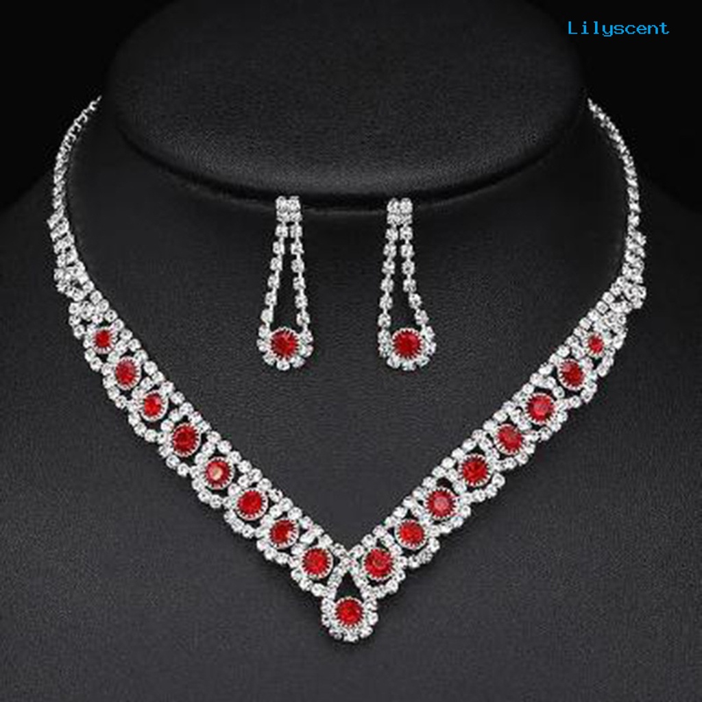 [LS]1 Set Kalung Pengantin Elegan Bling Biru Berlian Imitasi Wanita Kalung Tetesan Air Anting Kit Perhiasan Pernikahan