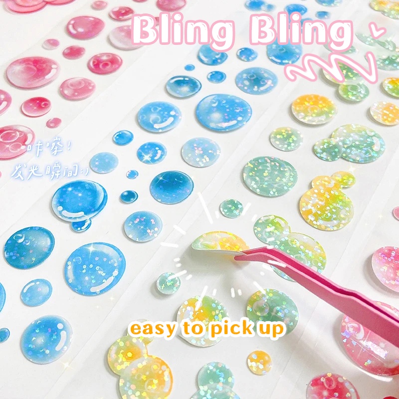 3m Multicolor Fantasy Bubble Dots Tape Glitter Sequin Bulat Stiker Perekat Diri Label Hias Untuk Scrapbooking Diary Planner DIY Siswa Alat Tulis