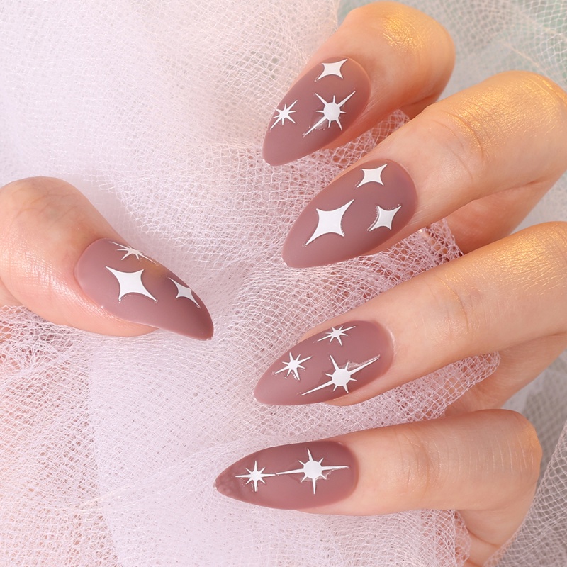 Indah Retro Shiny Bronzing Bintang Berujung Empat Nail Art Stiker Tekstur 3D Perekat Diri Manicures DIY Dekorasi Decals Nails Accesoires