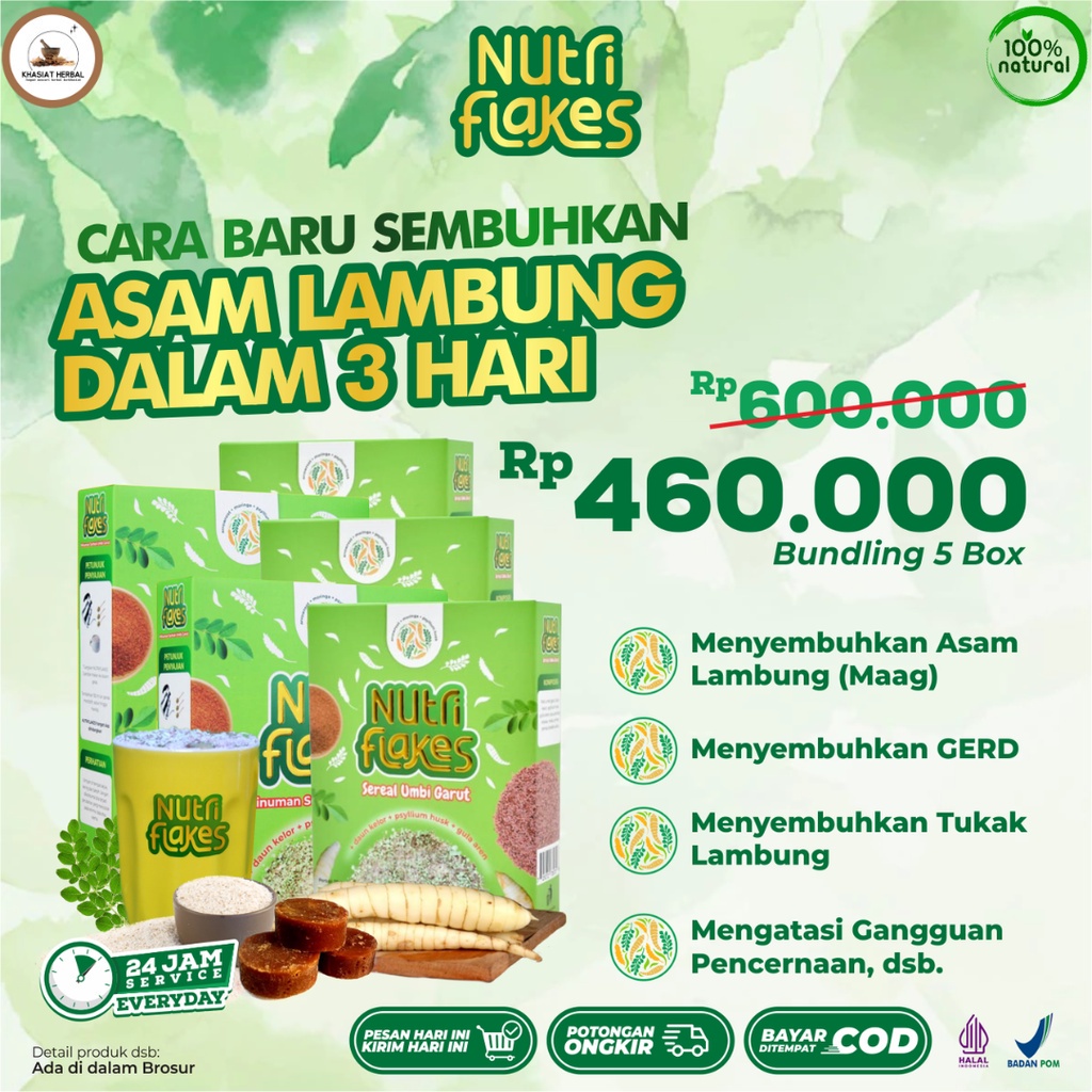 

Paket 5 Box Nutriflakes - Ampuh Mengatasi Asam Lambung Kronis dalam 3 hari, Menyembuhkan Gerd, Meneyembuhkan Tukak Lambung, Membantu Menyukupi Kebutuhan Serat Harian Dan Mengatasi Gangguan Pencernaan.