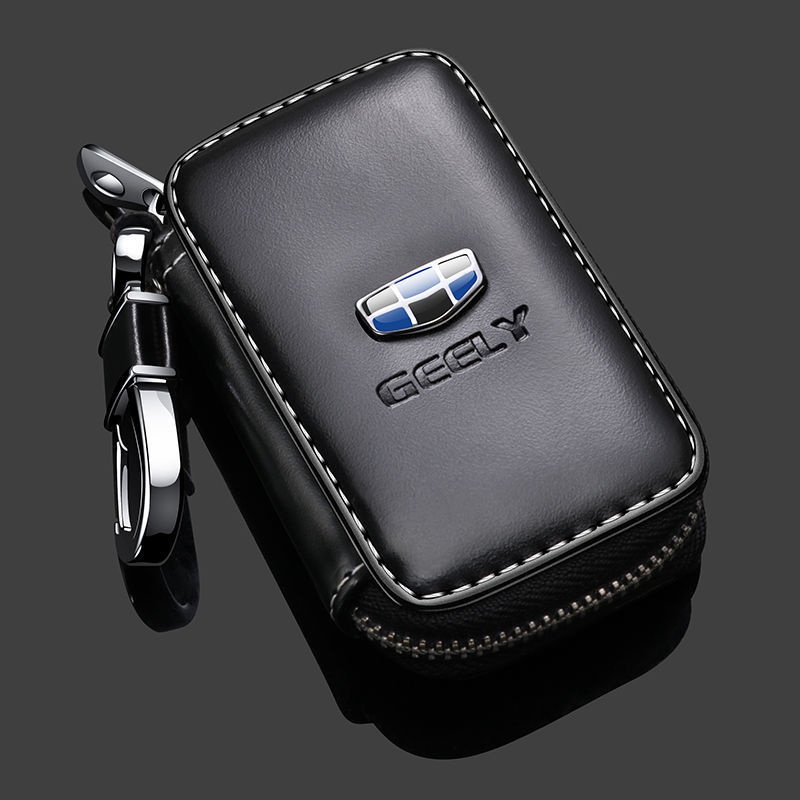 Geely Car Key Case Kulit Asli Car Smart Key Chain Gantungan Kunci Pengait Logam Untuk Coolray Okavango Emgrand Azkarra Aksesoris