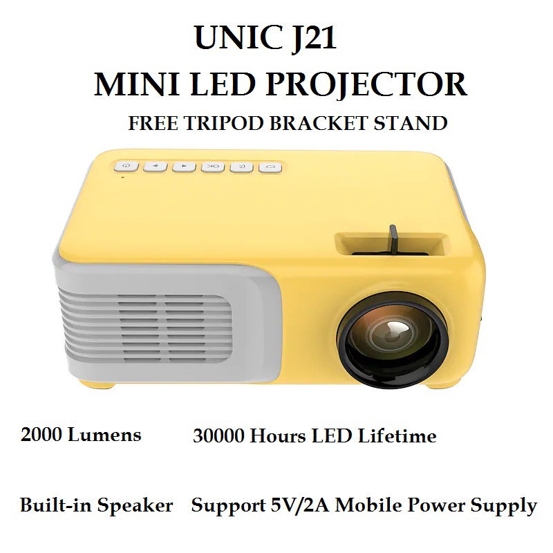 AKN88 - UNIC J21 - Proyektor LED Mini 2000 Lumens - Support Resolusi 1080P