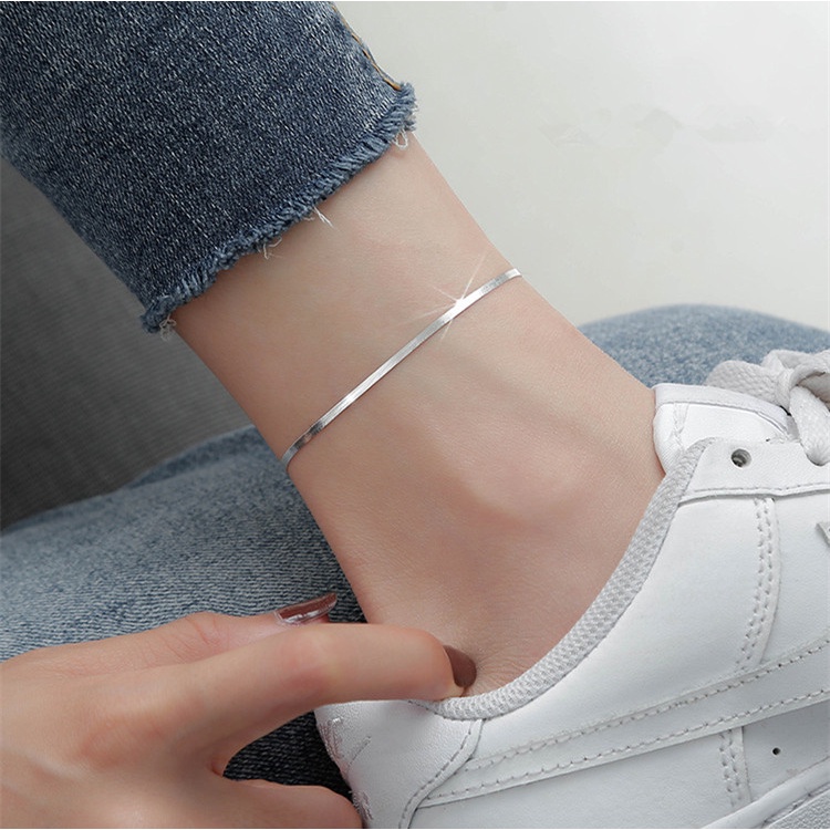 Fashion Korea Tren Wanita Datar Ular Rantai Gelang Tidak Luntur Ankle Chain Mahasiswa Pacar Gelang Kaki