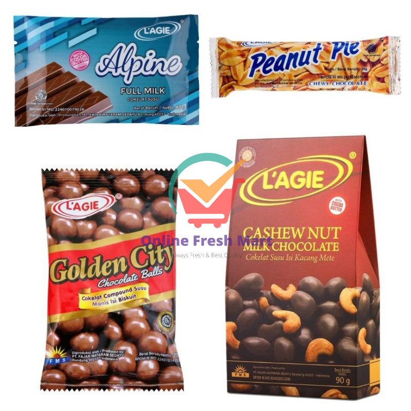 

L'agie lagie aneka cokelat chocolate alpin golden city peanut pie milk cashew nut - Online Fresh Mart Denpasar