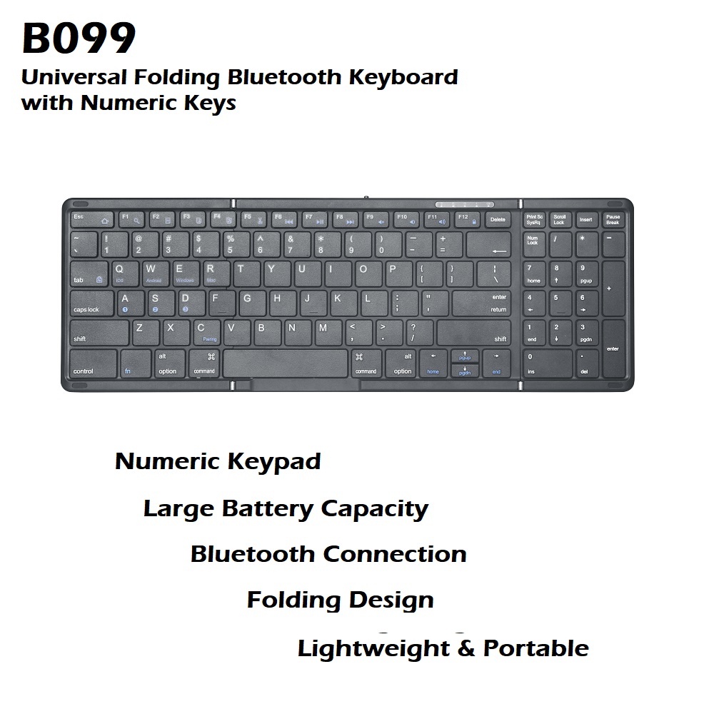 B099 - Universal Folding Portable Bluetooth Keyboard with Numeric Keys