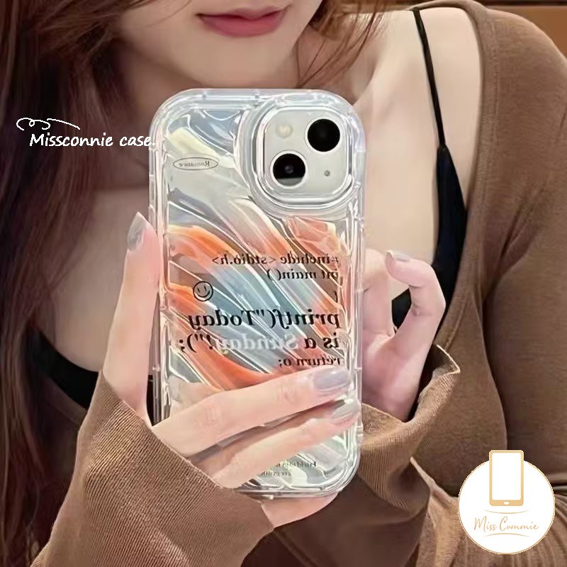 IPHONE Ins Warna Gradien Cinta Hati Transparan Laser Card Paper Case Kompatibel Untuk Iphone6 6S 78 Plus XR 11 13 14 12 Pro MAX X XS MAX SE 2020lembut 3D Stereo Corrugation Pattern Cover