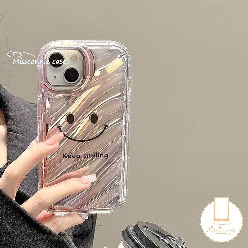 Casing Kartu Laser Alfabet Inggris Smiley Simple Mewah Kompatibel Untuk IPhone 7Plus 11 13 14 12 Pro MAX 6 6S 7 8 Plus XR X XS MAX 8Plus SE 2020lembut Tpu Bening 3D Bergelombang Melengkung Cover