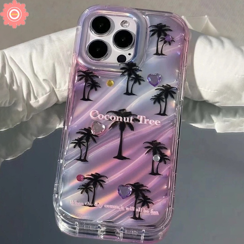 IPHONE Casing Kartu Laser Cinta Hati Bintang Kompatibel Untuk Iphone11 13 14 12 Pro MAX XR 7Plus 78 6 6S Plus X XS MAX SE 2020kreatif 3D Stereo Korgasi Fantasi Pohon Kelapa Soft Cover