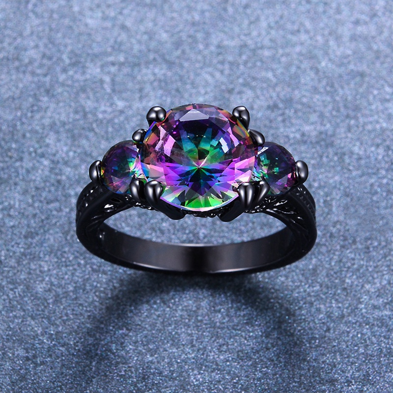 Fashion Wanita Cincin Berlian Hitam, Pertunangan Putaran Potong Zirkon Wanita Pernikahan Rings Perhiasan Rings For Woman Full Diamond Ladies Ring