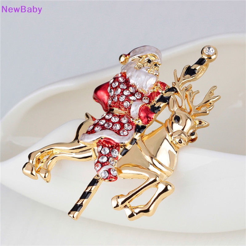 Newbaby 1pc Indah Santa Claus Rusa Berlian Imitasi Hadiah Natal Bros Pin Kerah Korsase 1pc Fashion Santa Claus Rusa Berlian Imitasi Hadiah Natal Bros Pin Kerah Korsase 1pc S Baru