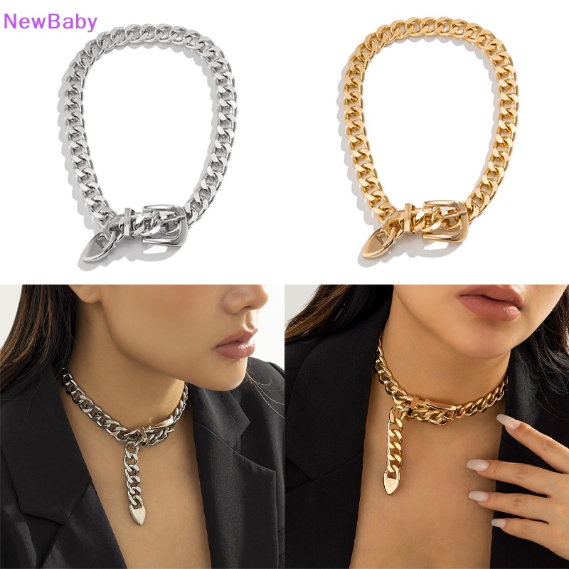Newbaby Fashion Hip Hop Punk Metal Belt Gesper Rantai Choker Kalung Perhiasan Untuk Wanita Tebal Chunky Klavikula Rantai Necklaces ID