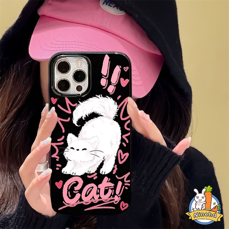 Ins Style Cute Cat Graffiti Phone Case Kompatibel Untuk iPhone 14 13 12 11 Pro Max X Xr Xs Max 8 7 6 6s Plus SE 2020kotak Ultra Tipis Glossy Silikon Shockproof Cover Pelindung